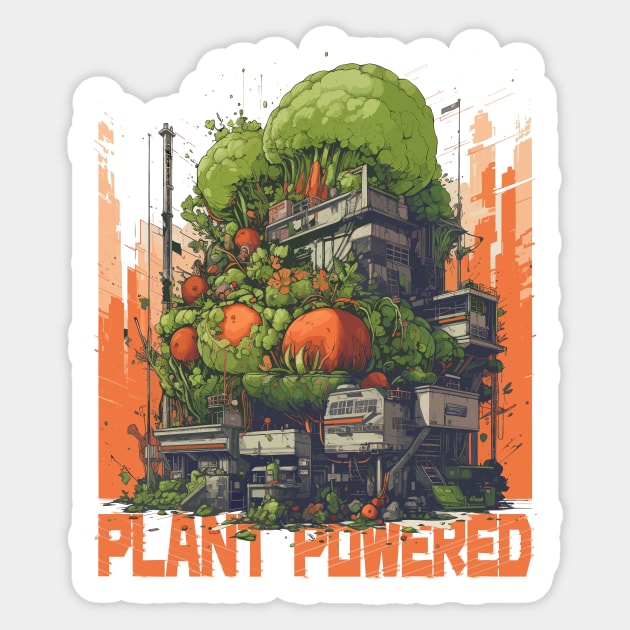 Plant Powered - Manga Style Vegetable Power Plant Sticker by emmjott